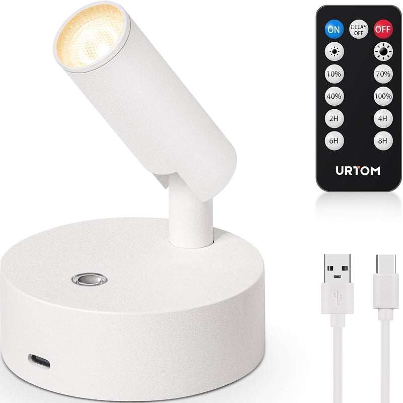 URTOM Wireless LED Spotlight Indoor with Remote Up Lights Indoor Dimmable Picture Light Battery Operated with Timer Rechargeable Spot Lights Accent Uplighting for Plant Wall Art, 1 Pack - Image 1
